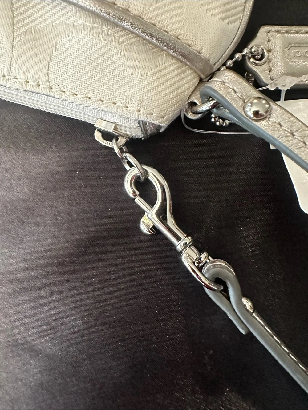COACH Cream Signature Wristlet with Silver Trim - Picture 3 of 10